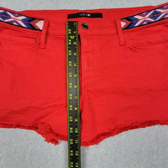 Joe's Jeans Shorts Aztec Embroidery Waist Frayed Cut Off Denim Sz 31 Red - Picture 5 of 6